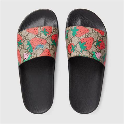 gucci flora slodes|Gucci slides with strawberry.